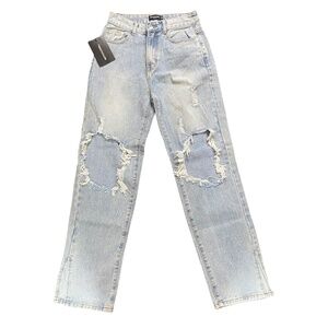Pretty Little Thing Jeans Women US 6 Blue Straight Ripped Denim High Rise Preppy